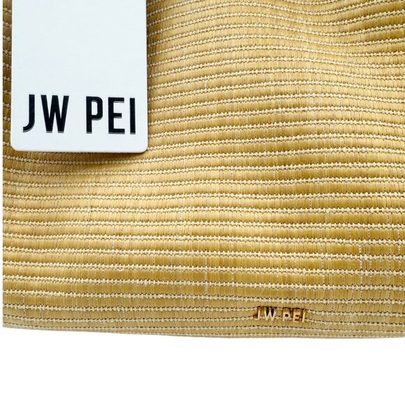 JW Pei Hana Medium Tote Bag in Tan Raffia Straw Black Trim Shoulder Bag Purse - Picture 4 of 15
